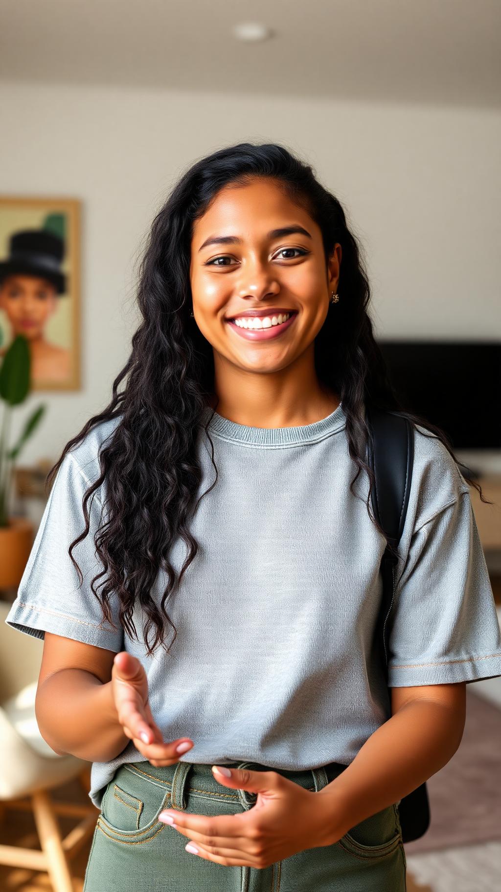Creadora dominicana hablando a cámara